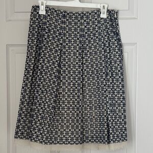 Gianni Bini Navy and Cream Eyelet Pleated A-Line Skirt